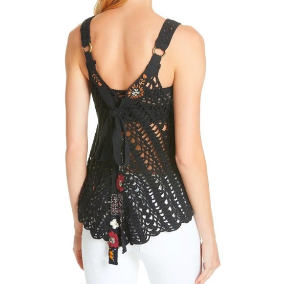 FREE PEOPLE Last Rose Embroidered Crocheted Boho Festival Top NEW - Picture 7 of 13